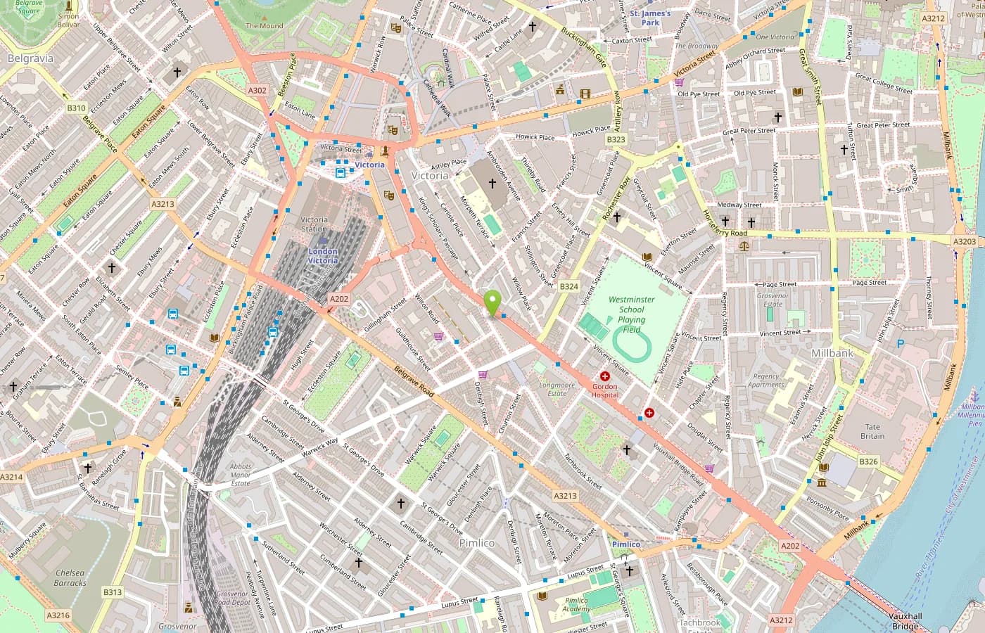 Map of Victoria and Pimlico showing 205 Vauxhall Bridge Road