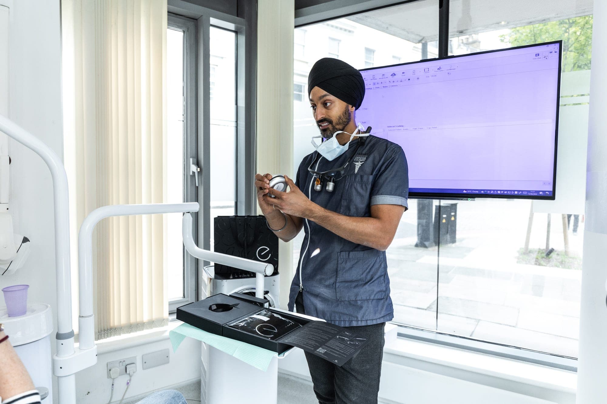 Dr Parneet Sehmi in a ground-floor surgery at Hermes London Dental Clinic